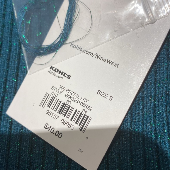 Nine West Green Sparkly Long Sleeve V-Neck Size S - Picture 4 of 4